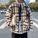 棉衣男港风宽松格子保暖加厚潮牌羊羔毛外套大衣B288-MJ400-P105，男装棉衣，电商B288