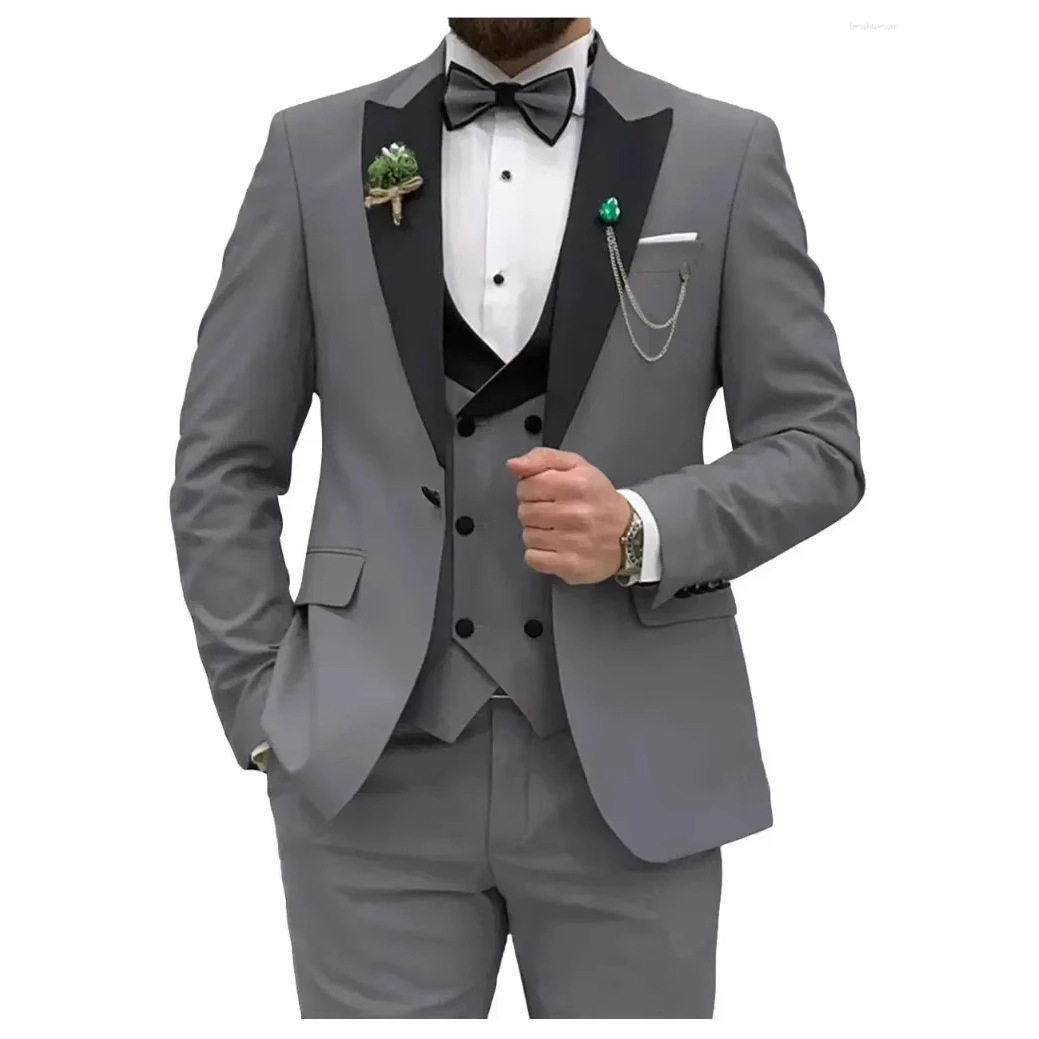 外贸亚马逊西服套装男士商务会议主持婚礼修身西服礼服三件套小众