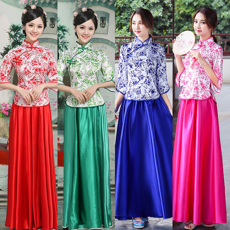中式伴娘服装伴娘姐妹团婚纱礼服秀禾姐妹装民国风古筝演出表演服