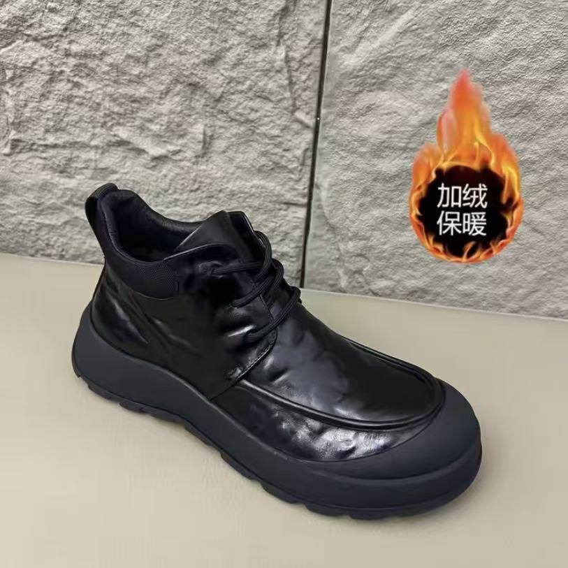 头层牛皮冬季加绒保暖中帮休闲皮鞋马丁靴男款时尚百搭真皮短靴子