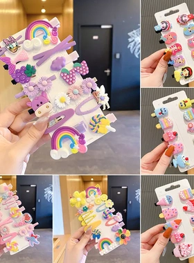 韩版新款儿童水果发夹彩虹一字夹美人鱼边夹甜筒发卡可爱宝宝发饰