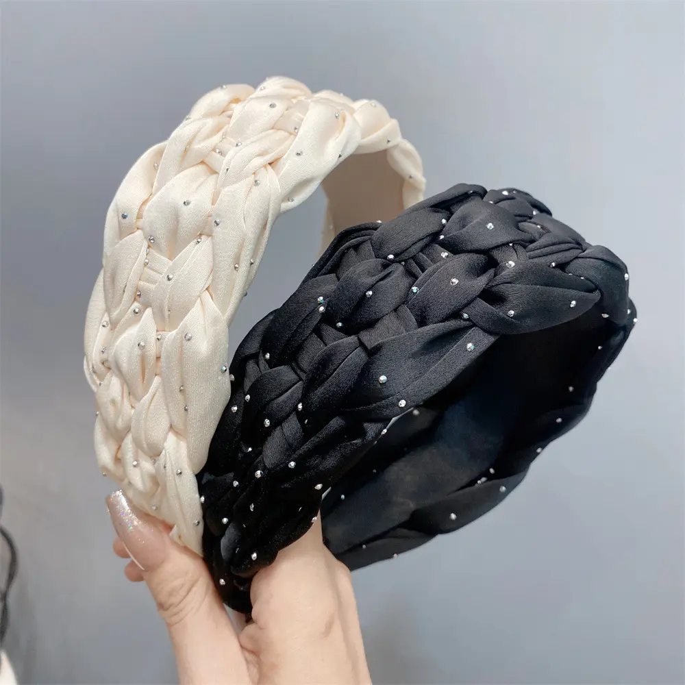 B079-2烫钻麻花编织发箍宽边网红新款简约头箍气质缎面高级感压发