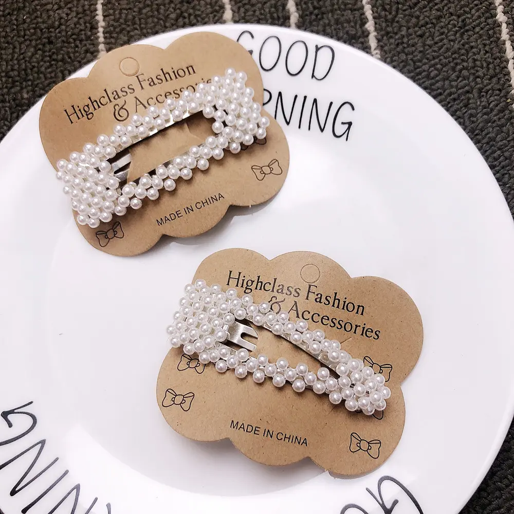 A064-1韩国潮流小米珠鱼线穿珍珠BB夹 水滴形少儿成人发夹子