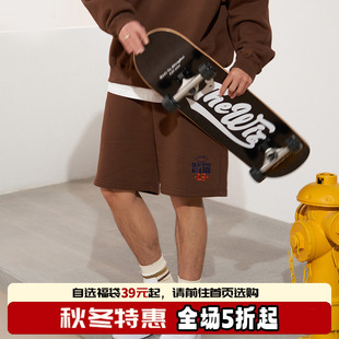 裤 THEWIZBRAND 复古风刺绣纯色宽松休闲短款 美式 男女情侣 夏季