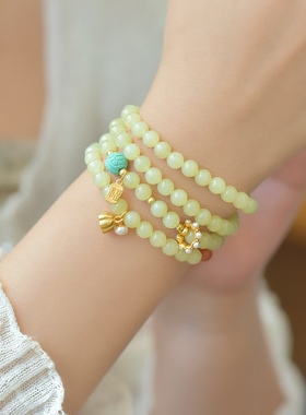 阿克达天然和田玉黄口玉多圈可做手链项链两用送女朋友老婆情人