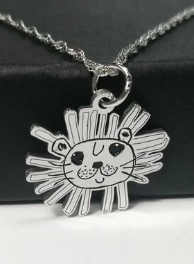 diy儿童涂鸦手绘纯银项链定制