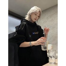 美式复古字母刺绣连帽卫衣男女秋冬加绒宽松慵懒风oversize外套潮