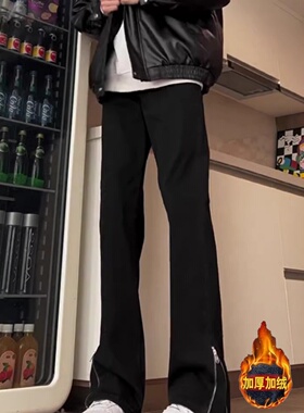 欧美vibe风裤子高街潮ins侧边拉链牛仔裤男设计感小众修身微喇裤