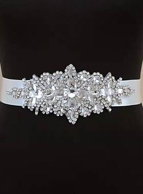 婚纱腰封腰带水钻镶嵌豪华水晶新娘超闪婚礼装饰配件绸缎系结腰带