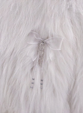 蝴蝶结流苏水晶胸针长款欧根纱雪纺挂饰搭配狐狸毛皮草外套百搭
