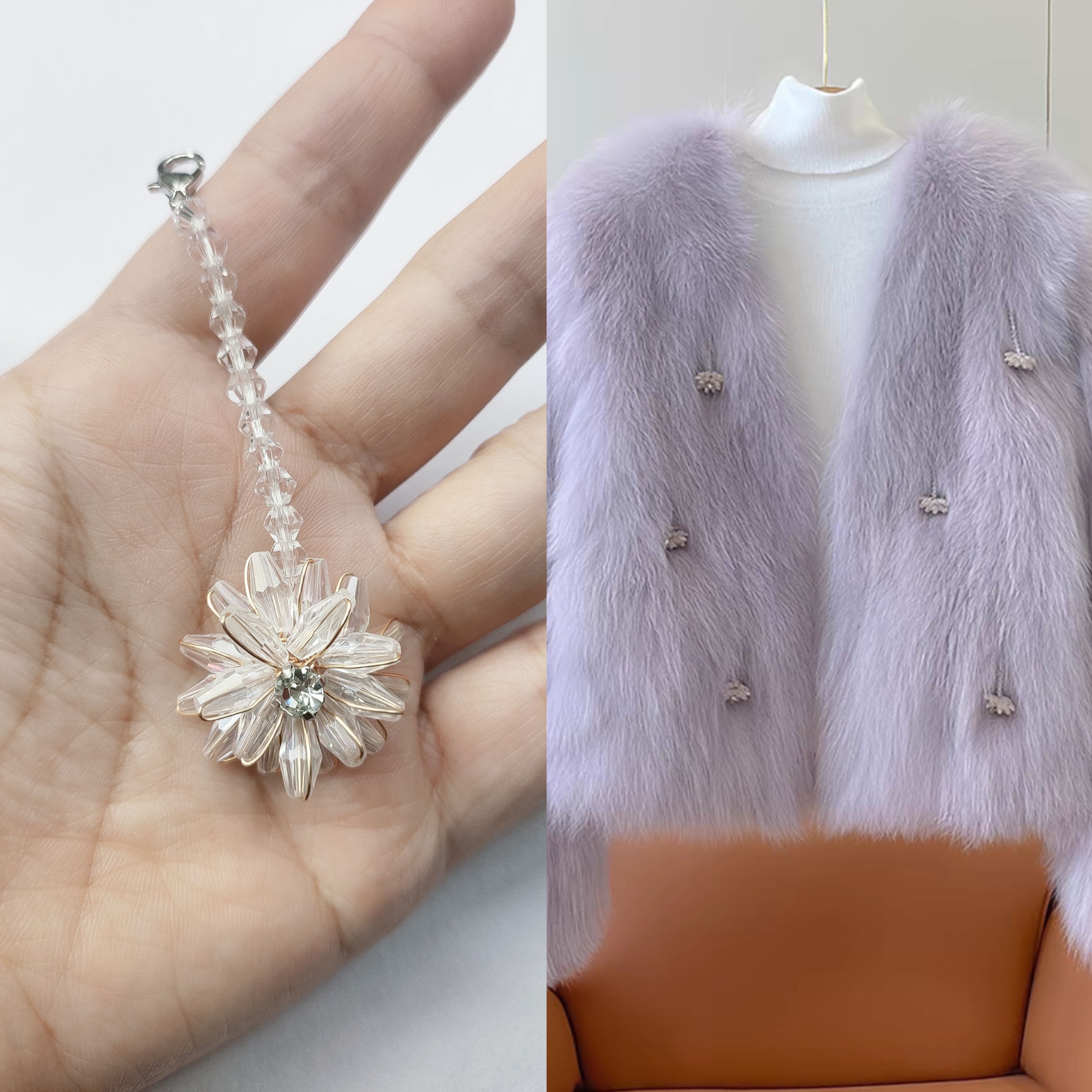 狐狸毛皮草胸针外套小饰品吊坠串珠长流苏水钻服装配饰别针配饰