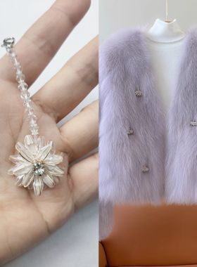 狐狸毛皮草胸针外套小饰品吊坠串珠长流苏水钻服装配饰别针配饰