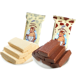 俄罗斯原装进口大奶牛威化饼干巧克力夹心康吉休闲散装办公室食品