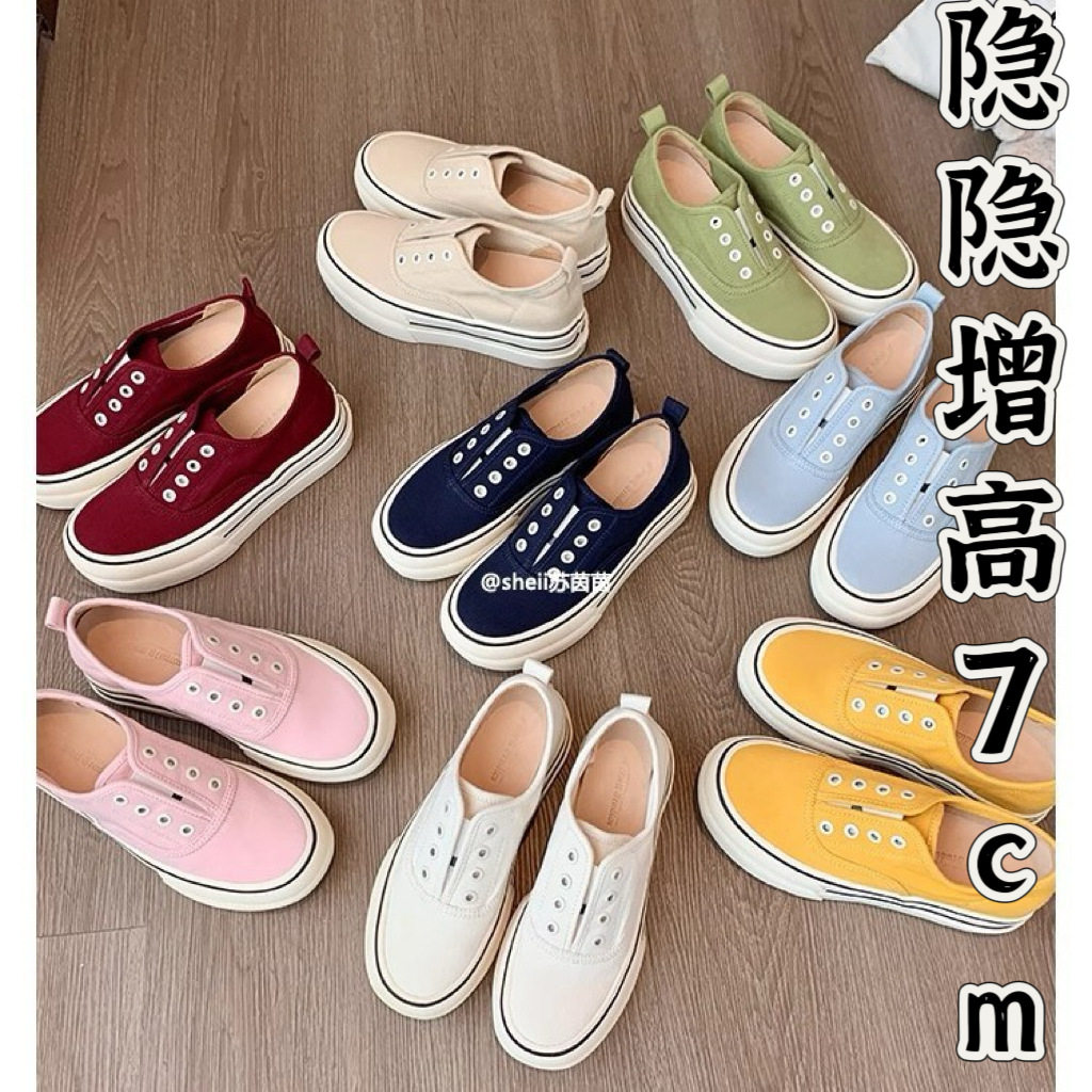 隐形增高7cm厚底帆布板鞋女图片