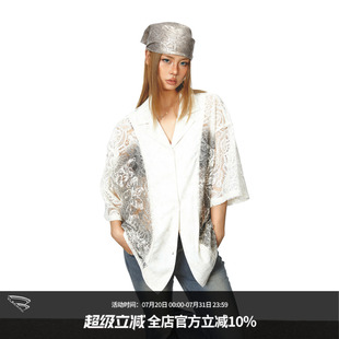 BLACKBB 襯衫 女小眾寬松休閑百搭半袖 襯衣 藝術(shù)感街頭鏤空花紋短袖