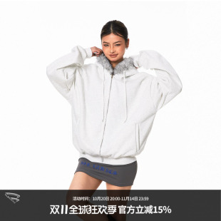 毛领卫衣宽松潮牌慵懒休闲男女外套 街头复古连帽开衫 BLACKBB 美式