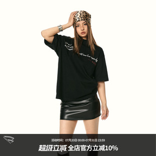 BLACKBB虚舟备忘录 T恤女纯棉上衣 基础字母印花美式 复古宽松短袖