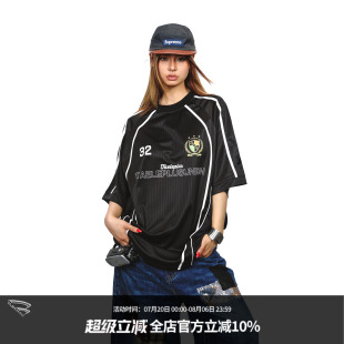 撞色拼接圆领短袖 BLACKBB 球衣T恤女街头ins运动体恤宽松休闲上衣