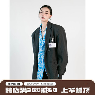 BLACKBB 外套男女韩版 休闲廓形百搭西服长袖 春秋oversize条纹西装