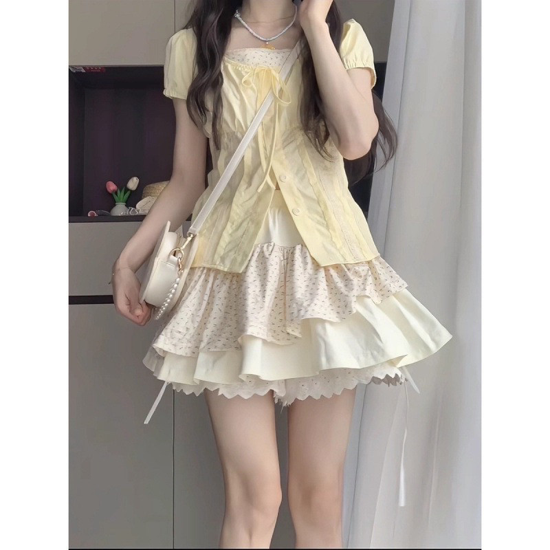 温光甜妹奶乖穿搭套装裙女夏假两件收腰衬衫碎花百褶短裙子两件套,女装/女士精品,时尚套装,淘宝优惠券,粉丝福利购,淘宝优惠卷