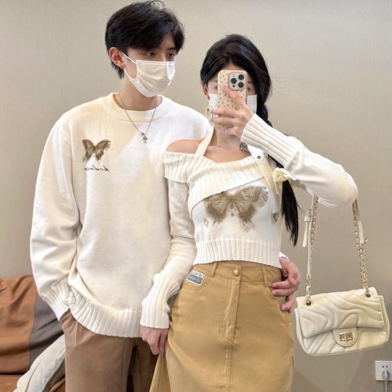 2025秋冬新款韩版宽松显瘦百搭圆领长袖针织衫情侣男女毛衣上衣