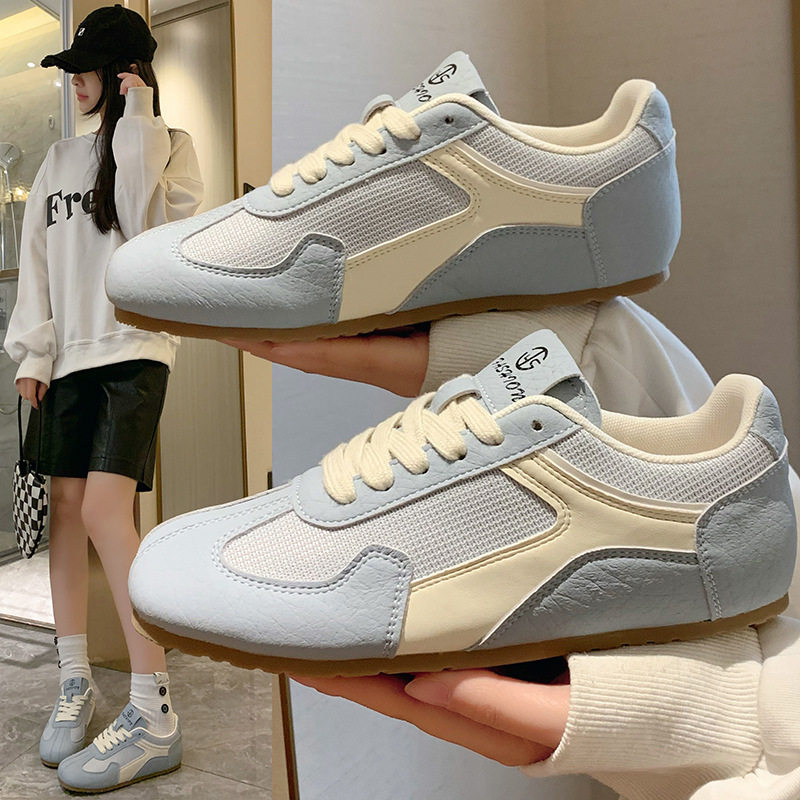 复古百搭平底德训鞋女款2025新款夏季轻便网面透气休闲运动板鞋子