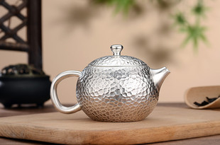 銀壺純銀999泡茶壺 純手工錘紋小茶壺西施銀壺燒水壺家用小銀壺