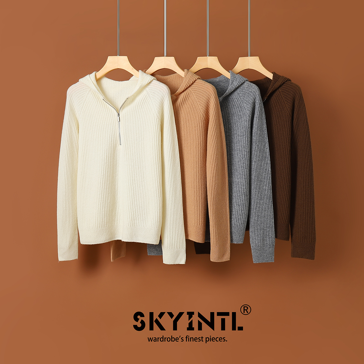 全羊毛针织外套女宽松半拉链连帽