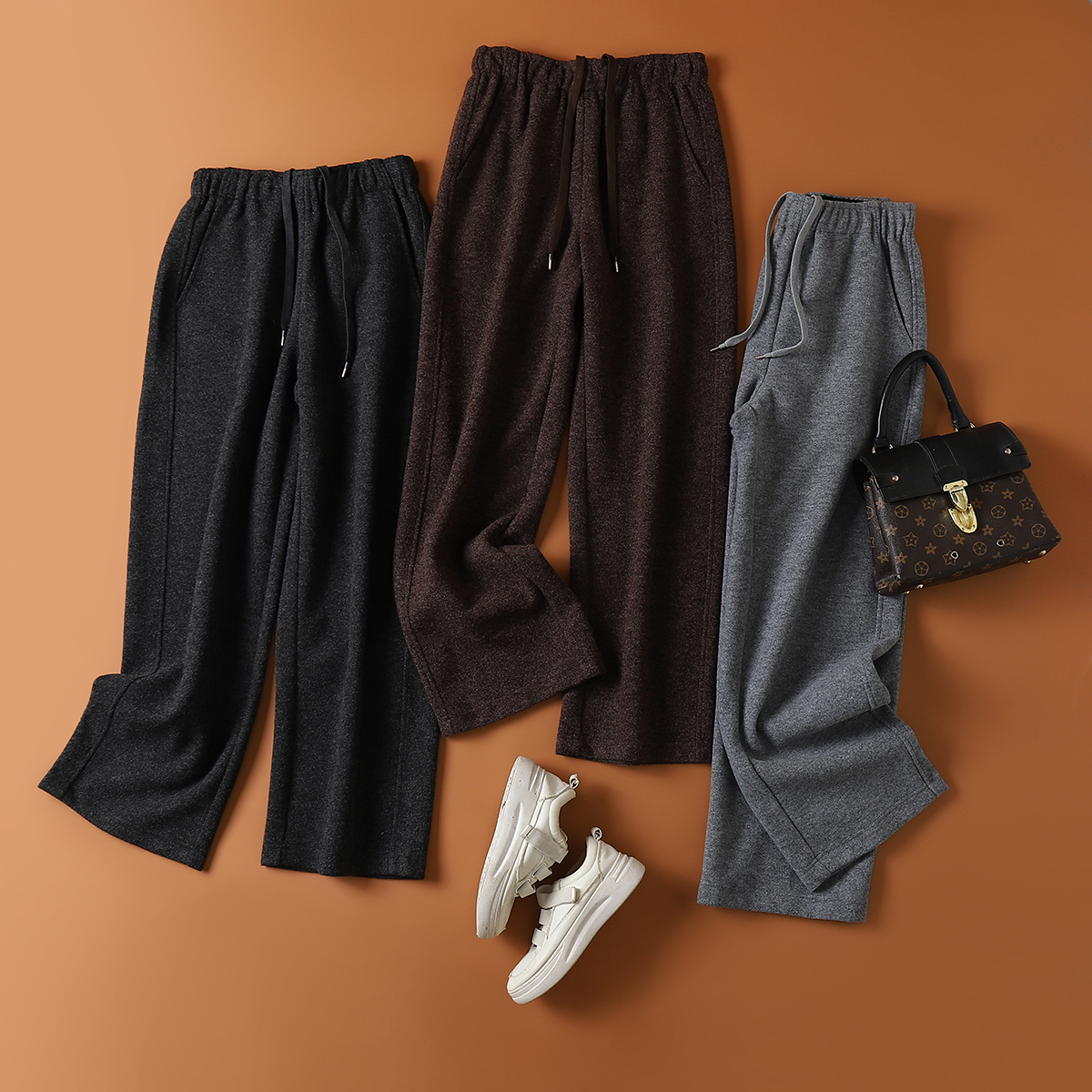 羊毛窄版直筒加厚弯刀裤女休闲裤