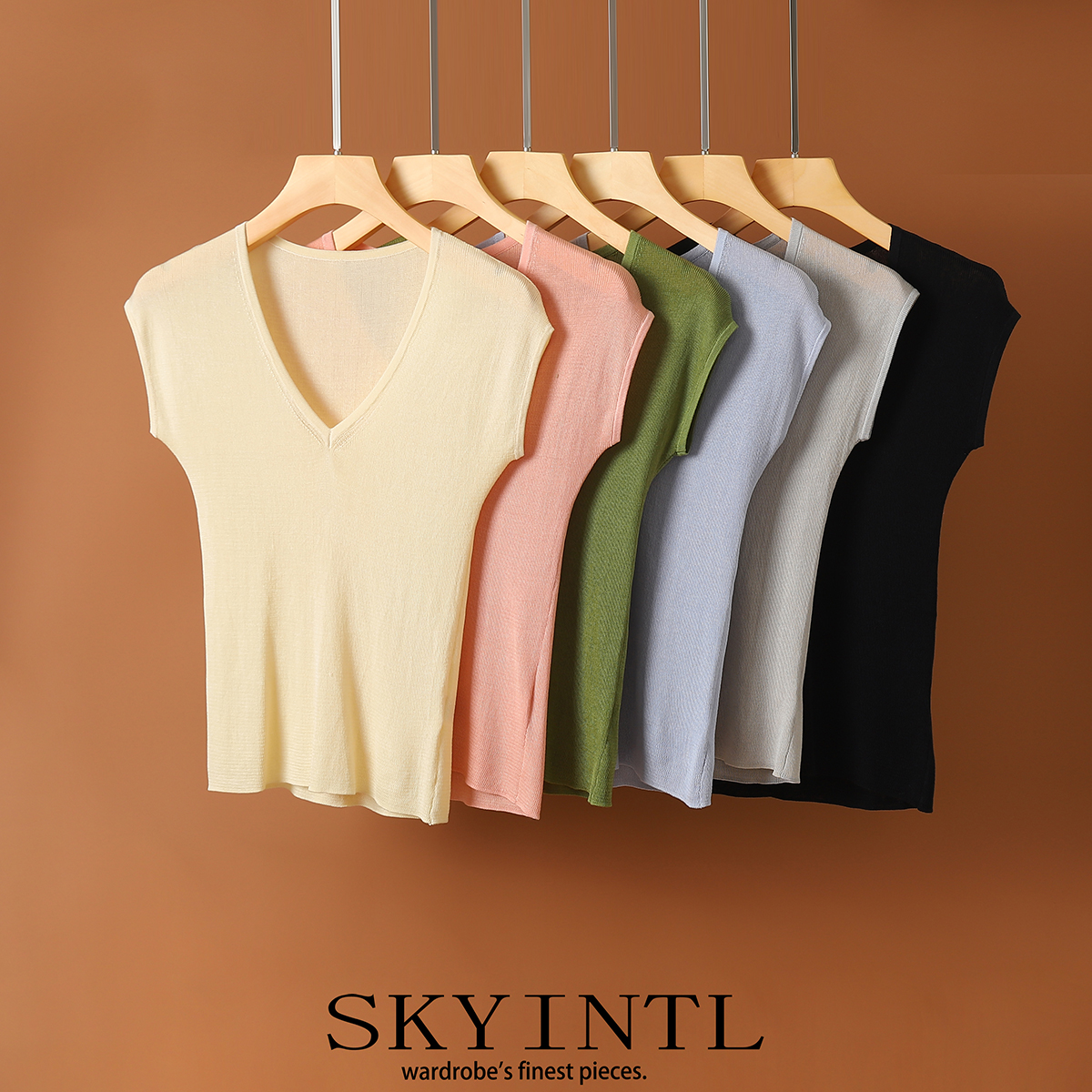 SKYINTL短袖天丝V领t恤女夏