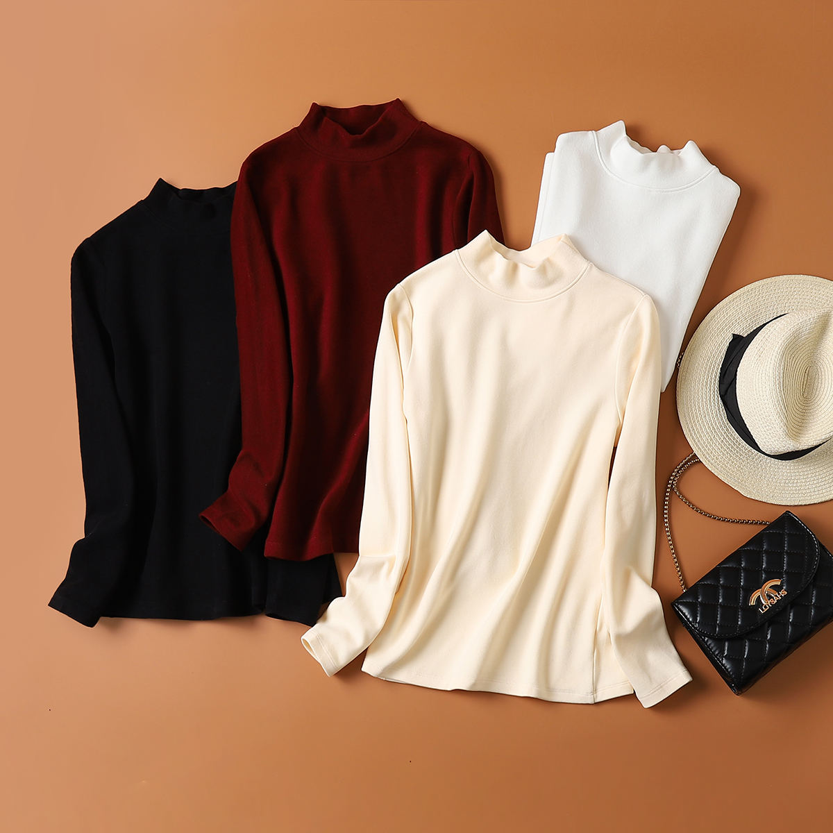 半高领双面德绒打底衫女秋冬内搭