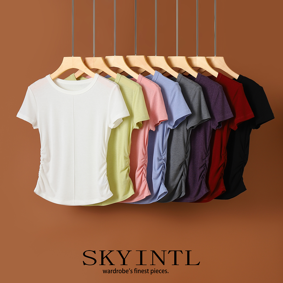 SKYINTL桑蚕丝天丝醋酸短袖t恤女