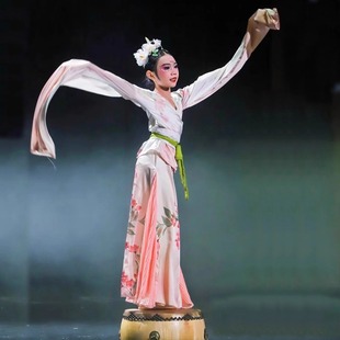 儿童古典舞演出服踏鼓丽人行舞蹈服水袖女童独舞中国风舞台表演服