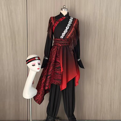 六一狂骉蒙古舞演出服藏族舞内蒙古舞蹈服男女红色艺考剧目表演服