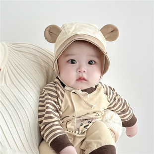 春秋季婴幼儿帽子宝宝纯棉胎帽男女童可爱护耳帽薄款小月龄包头帽