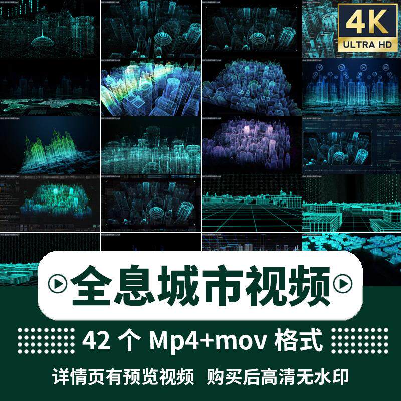 4K科技感数字化全息旋转都城市视频未来感沙盘旋转高楼视频背景