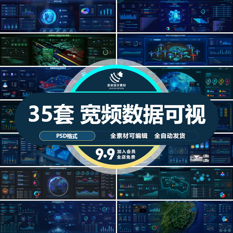 科技蓝色大数据展示可视化智慧大屏管理后台首页界面系统ui设计