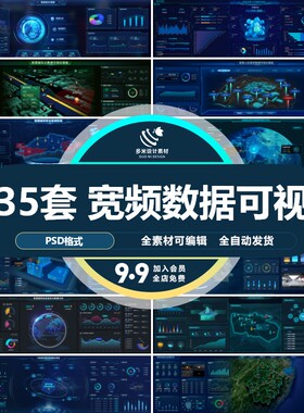 科技蓝色大数据展示可视化智慧大屏管理后台首页界面系统ui设计