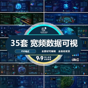 科技蓝色大数据展示可视化智慧大屏管理后台首页界面系统ui设计