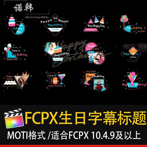 FCPX生日字幕动画标题现代简单生日聚会finalcutpro效果插件
