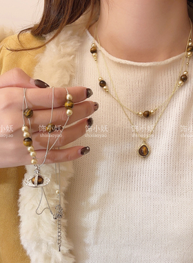 美拉德双层虎眼石长款毛衣链