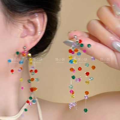 彩虹糖果～多巴胺串珠耳环水晶项链女短款锁骨链项链配饰轻奢小众