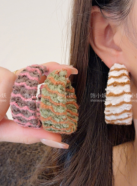 复古彩色编织毛线夸张耳圈