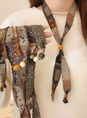 复古腰果花丝巾项链女早秋氛围感