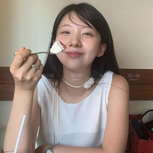 博主同款!白色山茶花项链颈链丝带脖子配饰颈带choker项圈锁骨链