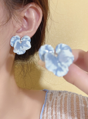 杨超越同款油画蓝色花朵耳钉2025新款爆款甜美耳环女ins森系耳饰