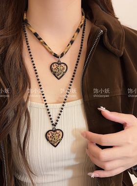 西太后土星豹纹爱心项链