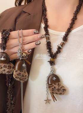 豹系时髦~美拉德复古豹纹项链