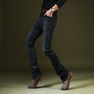 秋冬款男微喇叭牛仔裤潮磨破洞