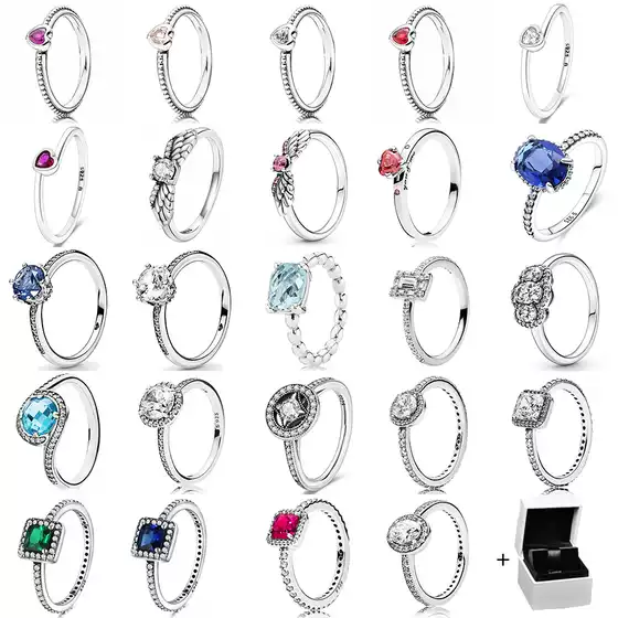 Panjia S925 Sterling Silver Sparkling Crown Heart Angel Wings Elegant Couple Rings Matching Rings for Women